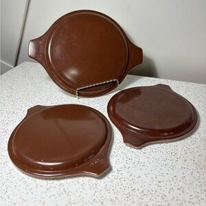 3 brown lids for vintage Pyrex Old Orchard casseroles